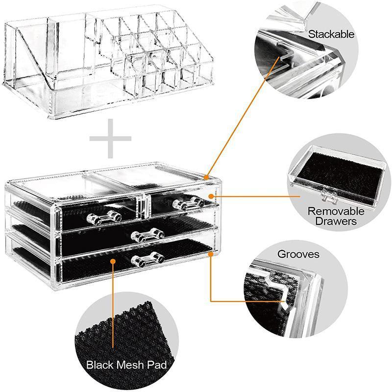 Holder Cosmetic Makeup Organizer 4 Drawer Clear Acrylic - Without Black Mesh Pad - SuperSaverAU - view 3