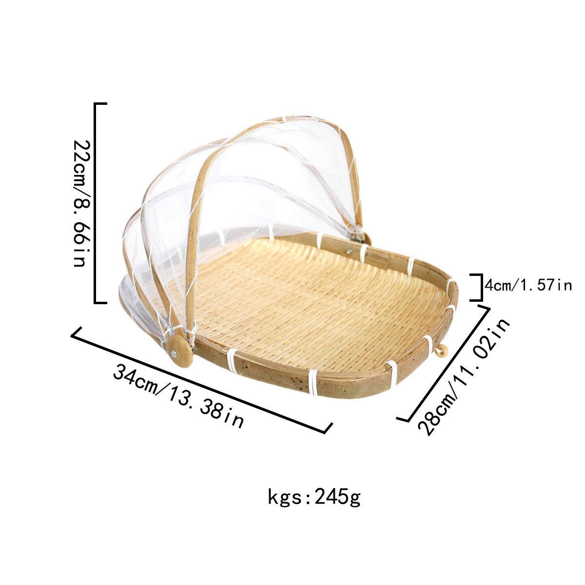 Premium Bamboo Food Storage Basket – with Mesh Cover