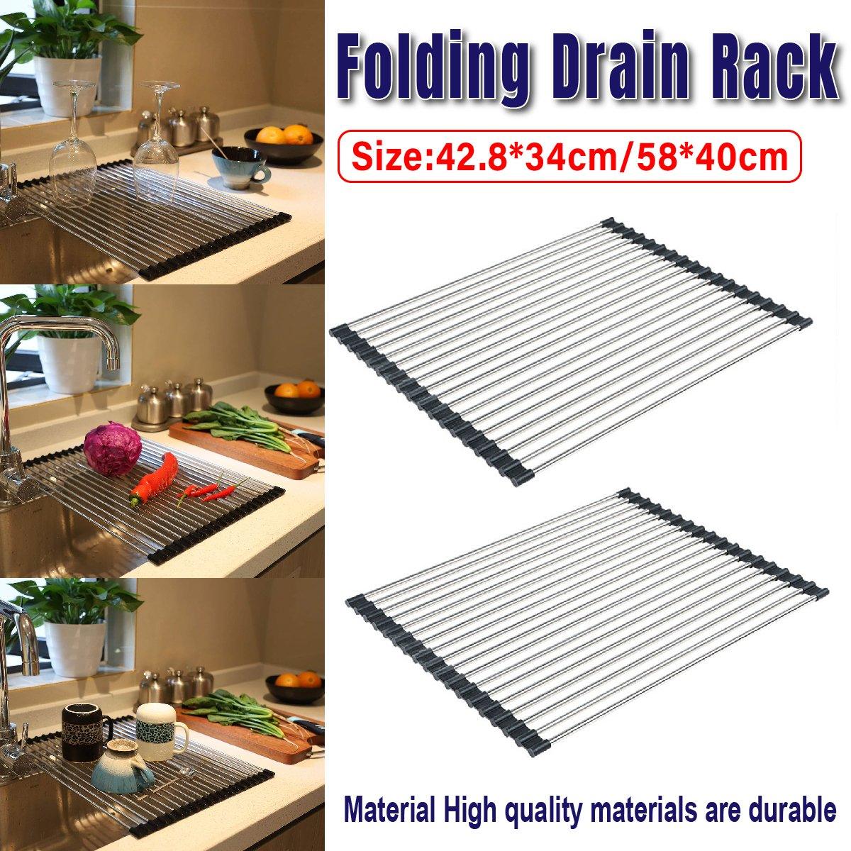 Multifunctional Stainless Steel Draining Rack Folding Sink Organizer for Kitchen - 580 x 400mm - SuperSaverAU - view 1