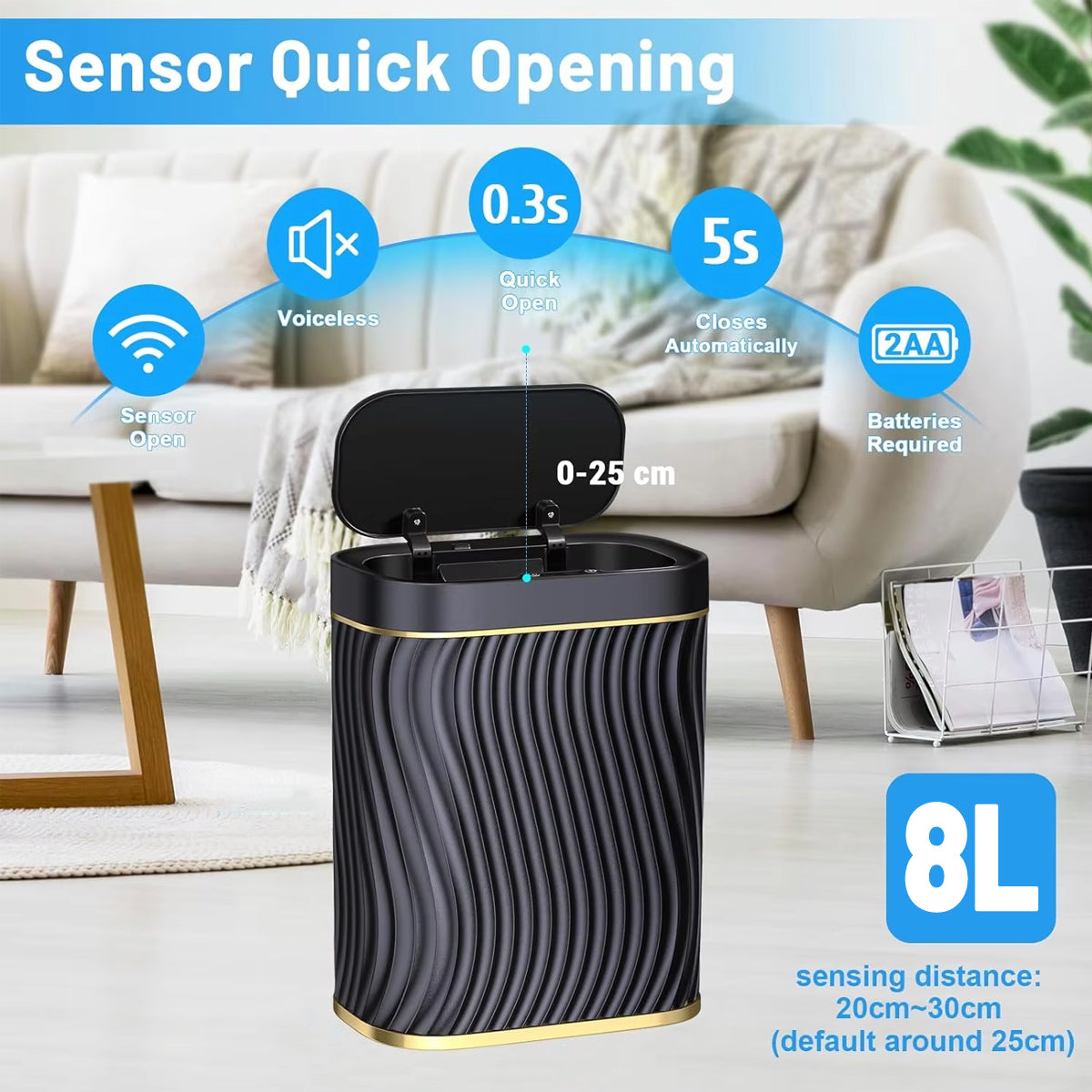 Premium 8L Smart Sensor Trash Can – Black