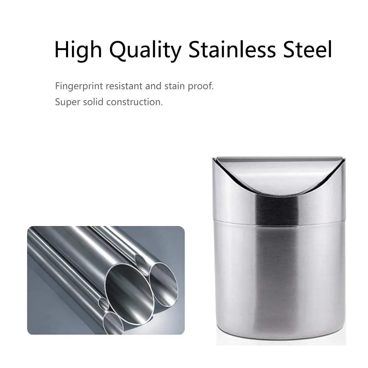 Premium Stainless Steel Mini Desktop Wastebasket – Silver