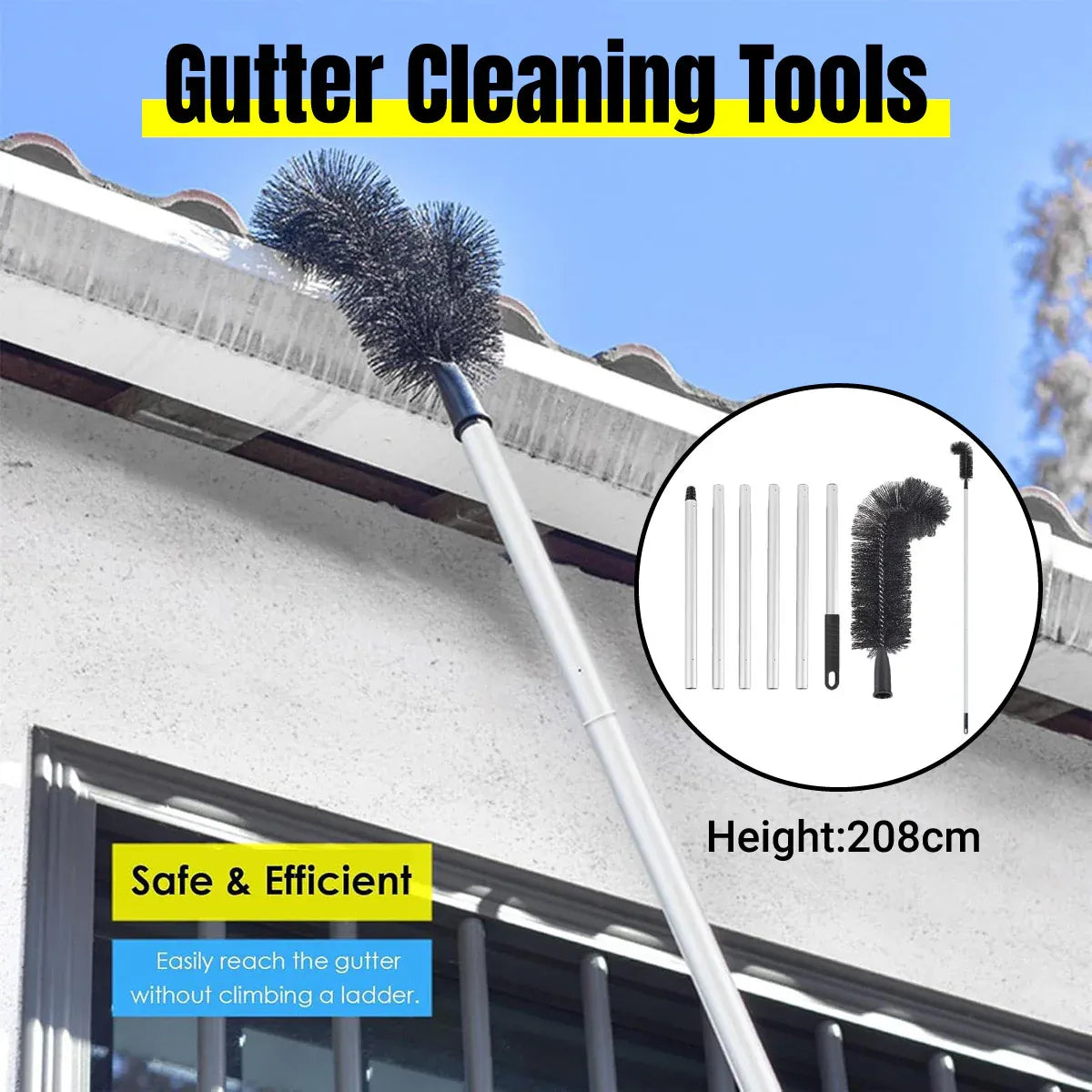 Premium Gutter Cleaning Brush – 208cm Extension Pole