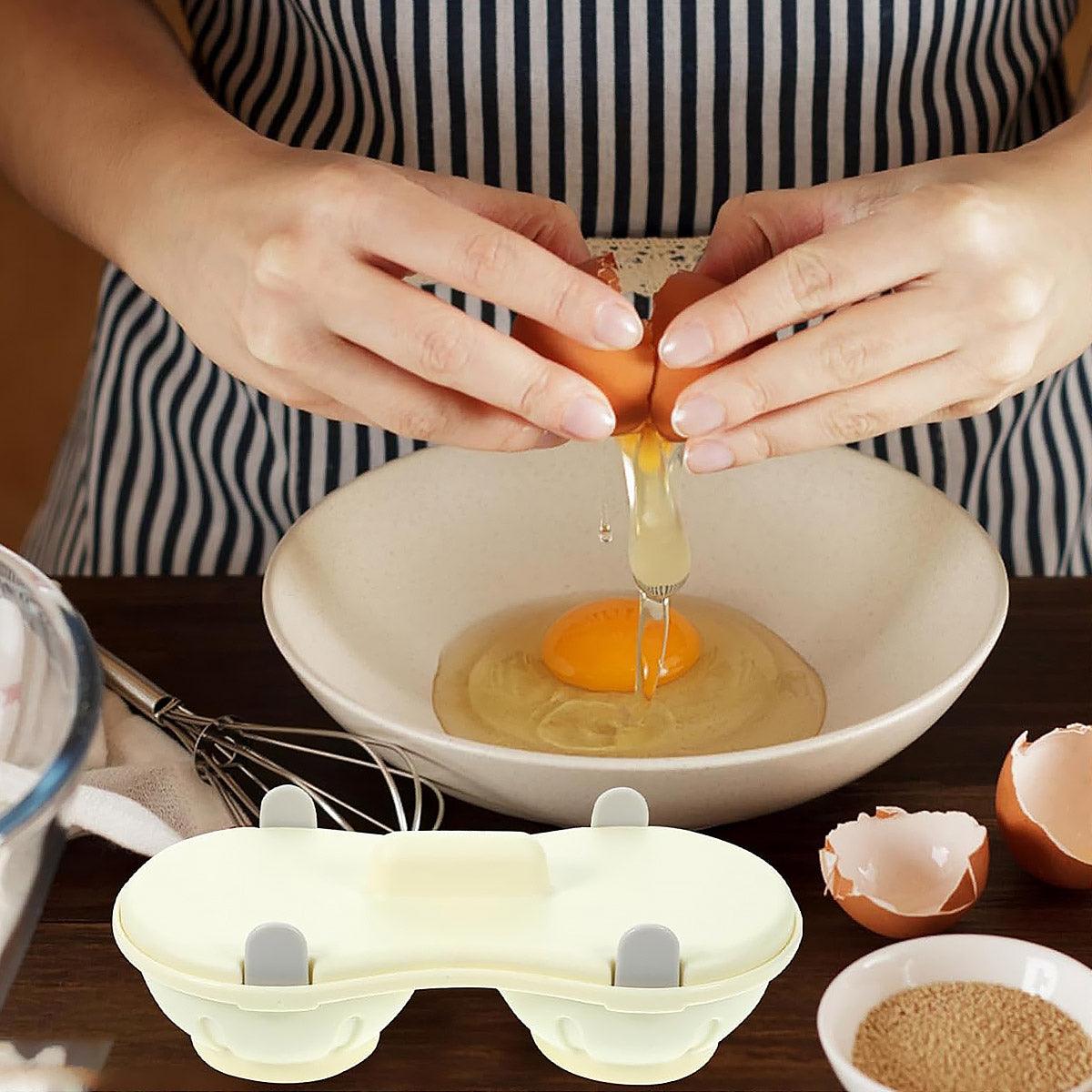 Premium White Microwave Egg Steamer Cooker with Lid Double Cup Tray