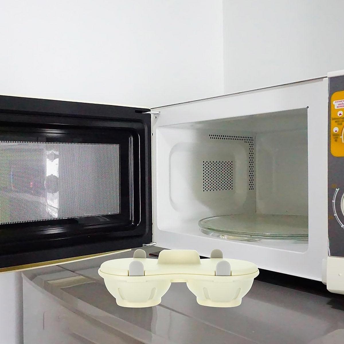 Premium White Microwave Egg Steamer Cooker with Lid Double Cup Tray