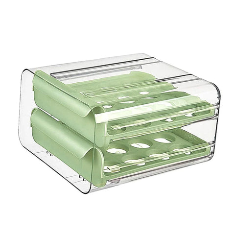 Green Double Layer Egg Storage Drawer Fridge Organizer