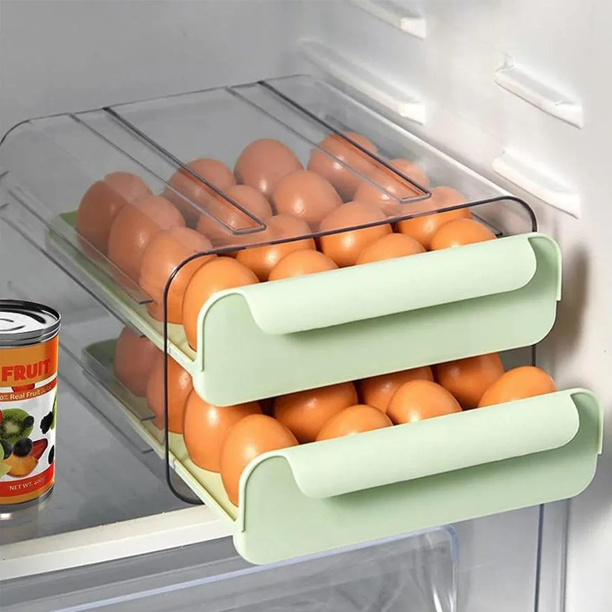 Green Double Layer Egg Storage Drawer Fridge Organizer