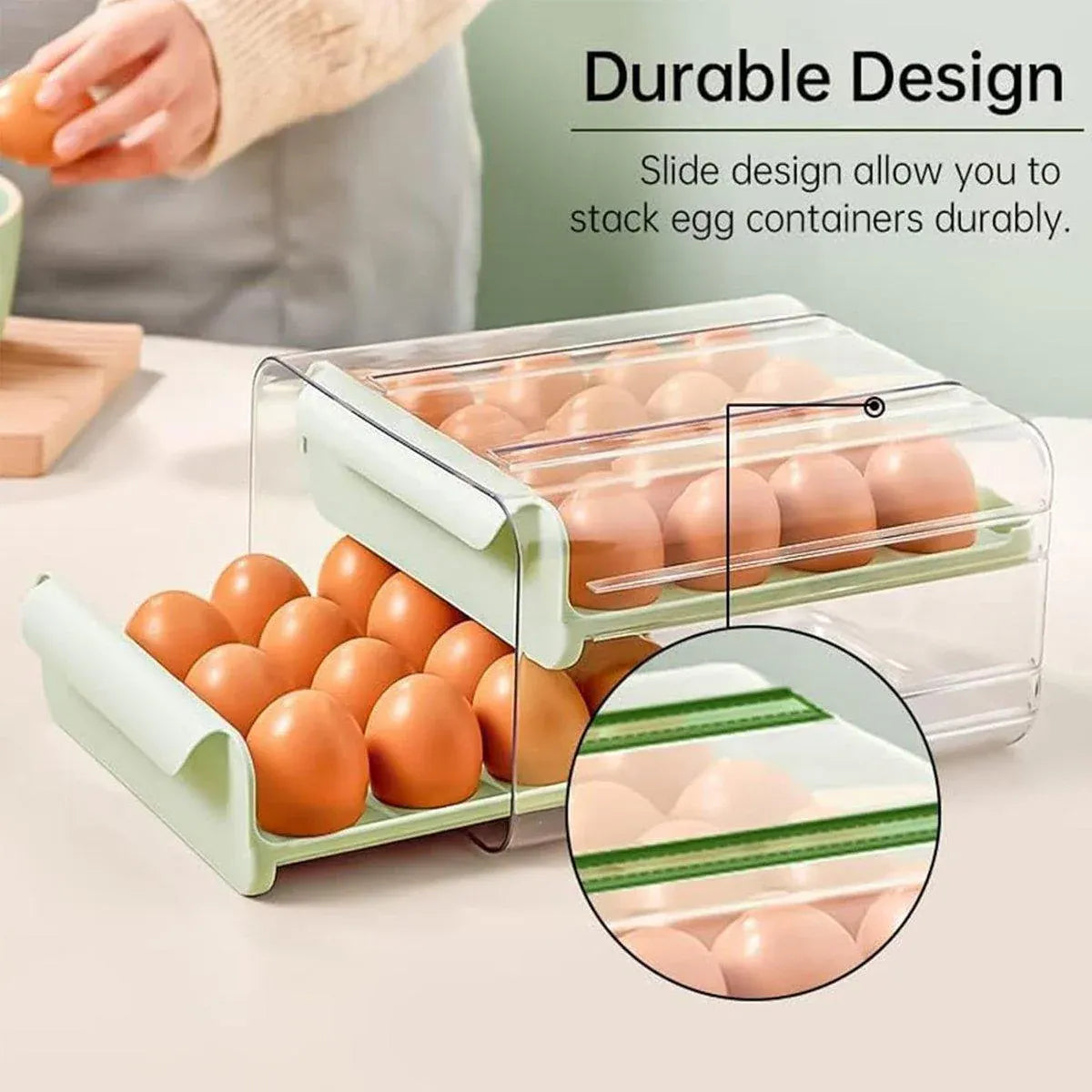 Green Double Layer Egg Storage Drawer Fridge Organizer