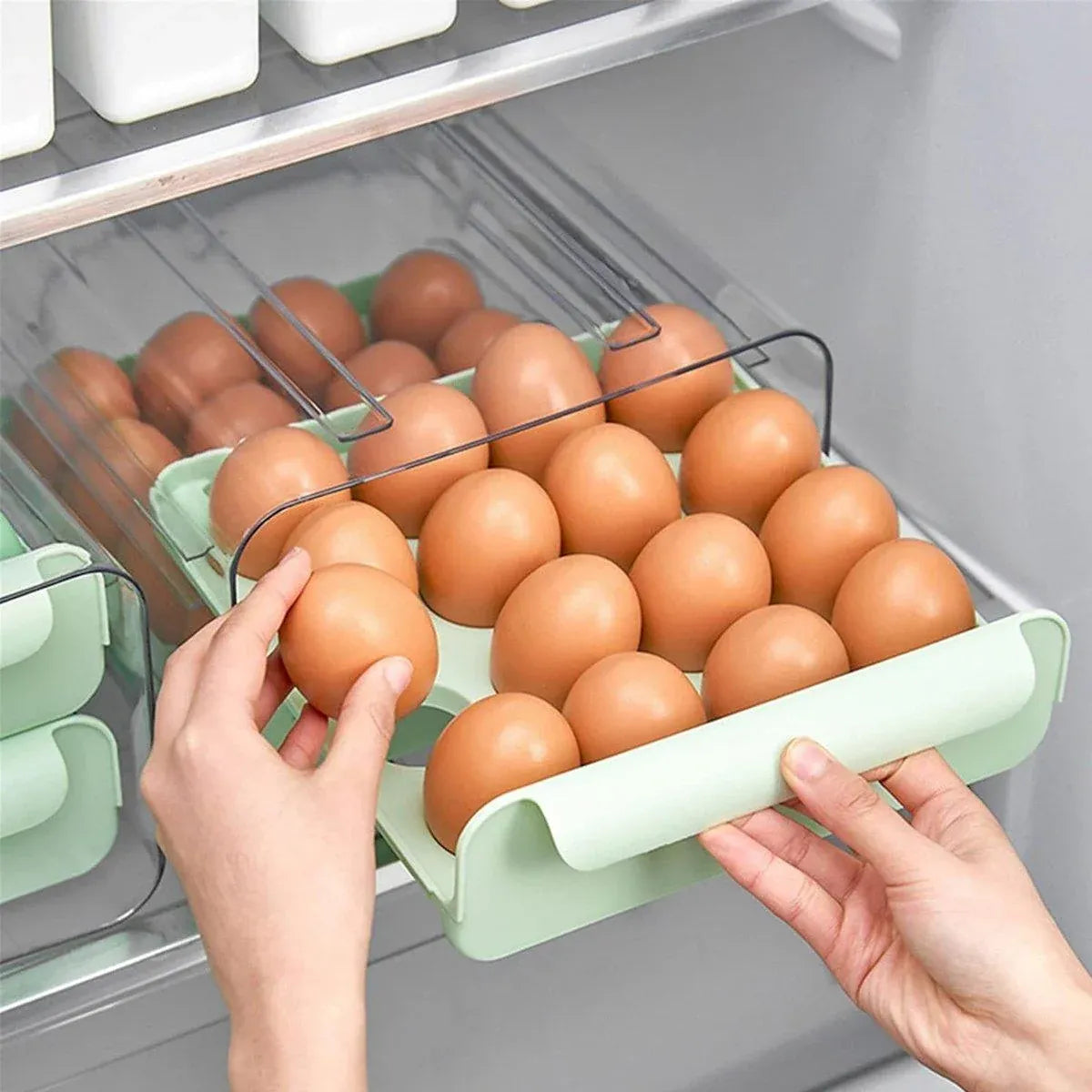 Green Double Layer Egg Storage Drawer Fridge Organizer