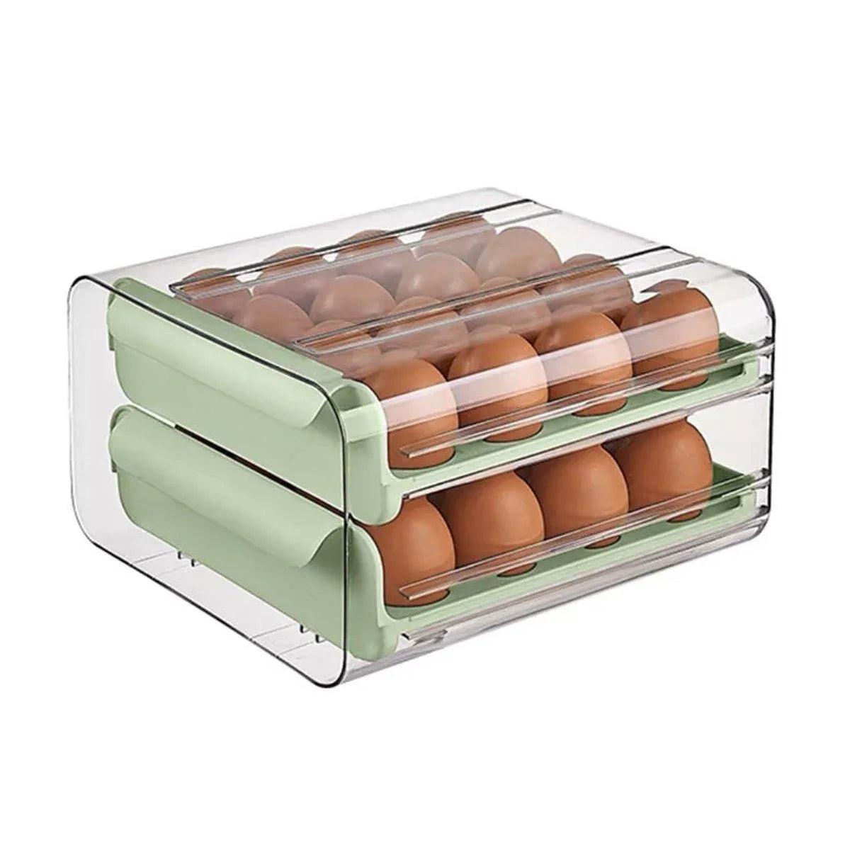 Green Double Layer Egg Storage Drawer Fridge Organizer