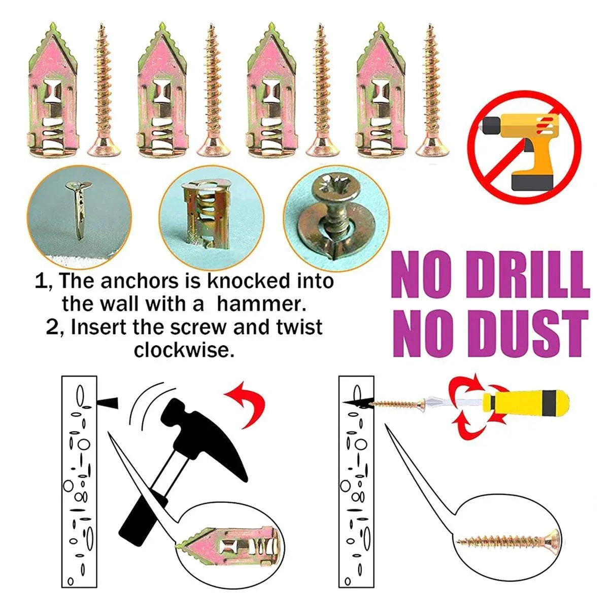 Premium Self-Drilling Drywall Anchors & Screws – 12 x 30mm, 100 Pack