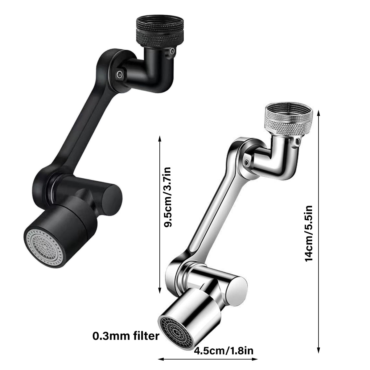 Premium Black Rotatable Faucet Extender Mechanical Arm Sink Tap Adapter with Filter