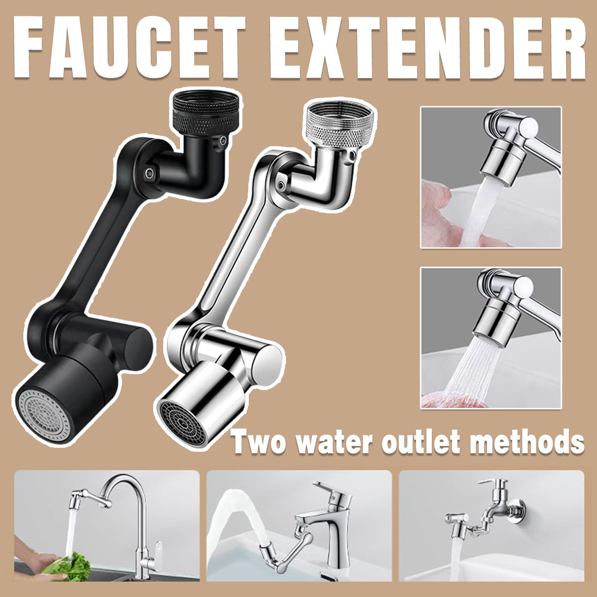 Premium Silver Rotatable Faucet Extender Mechanical Arm Sink Tap Adapter with Filter