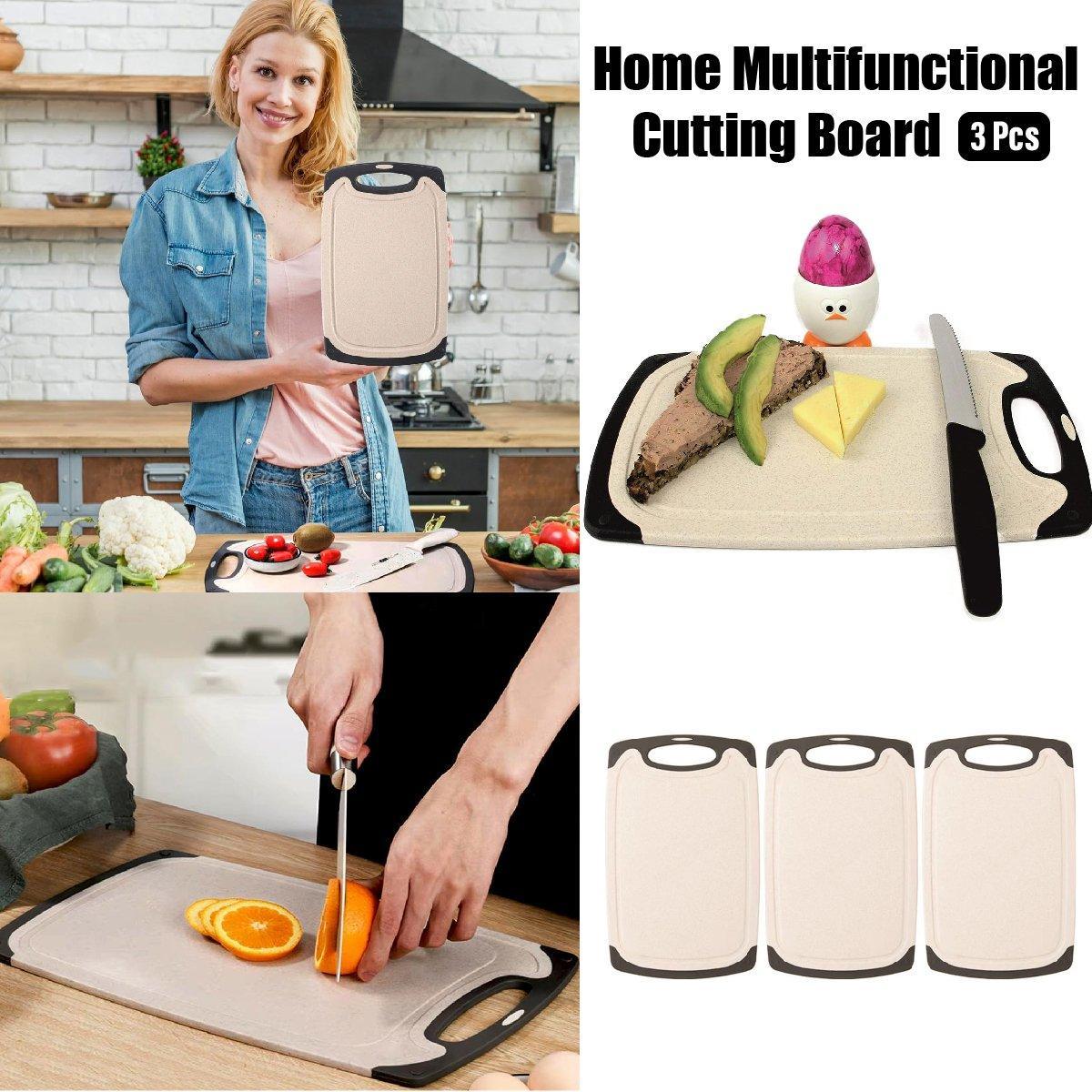 Eco-Friendly 3PCS Wheat Straw Cutting Board Set - Lightweight, Non-Slip, Juice Grooves - SuperSaverAU - view 1