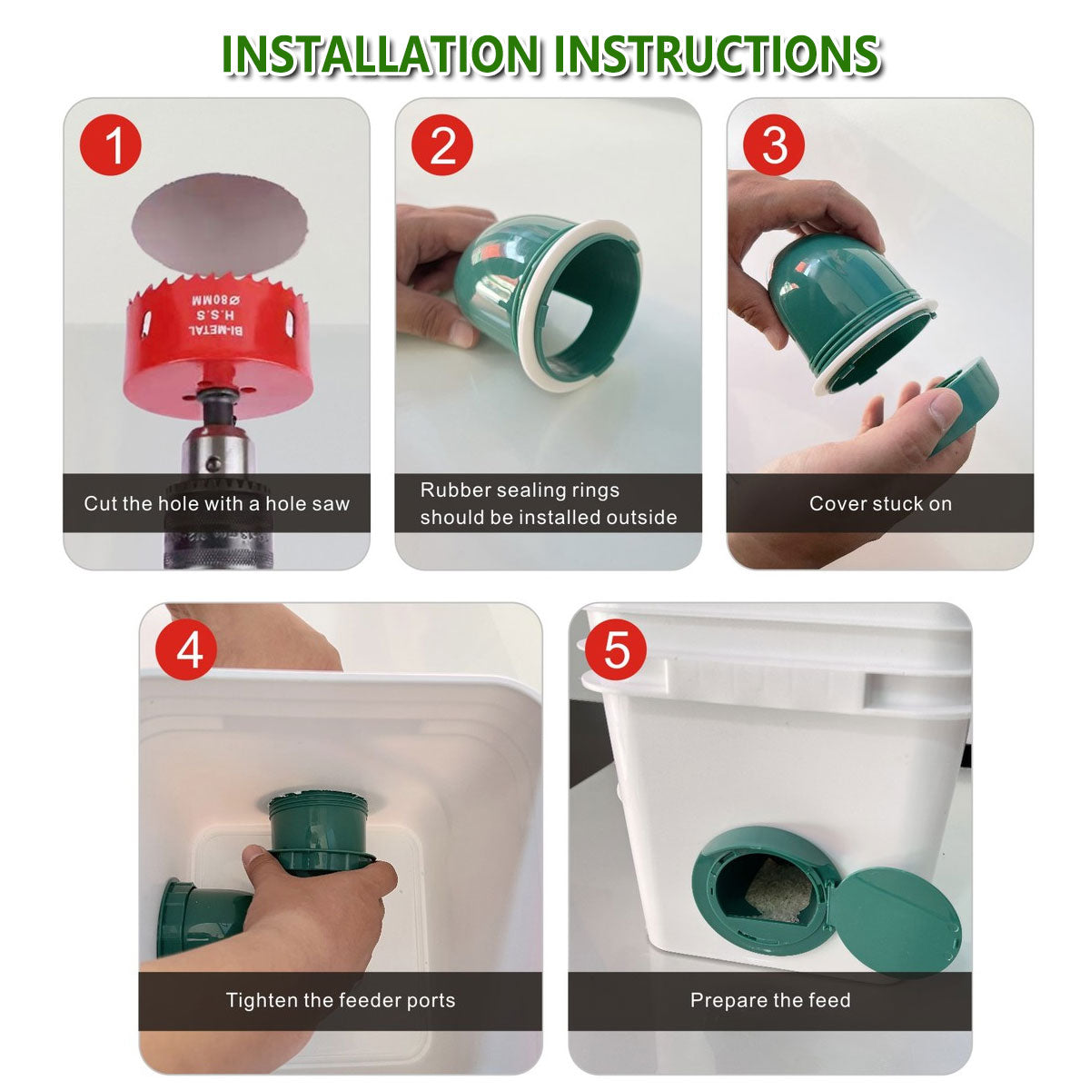 Premium Automatic Chicken Feeder Ports with Hole Saw - 5 Piece