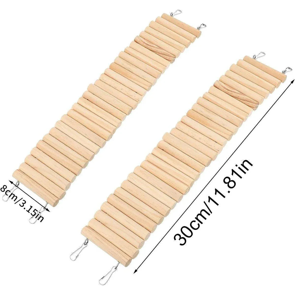 Premium Wooden Hamster Bridge Toys with Metal Hooks - 2 Pack