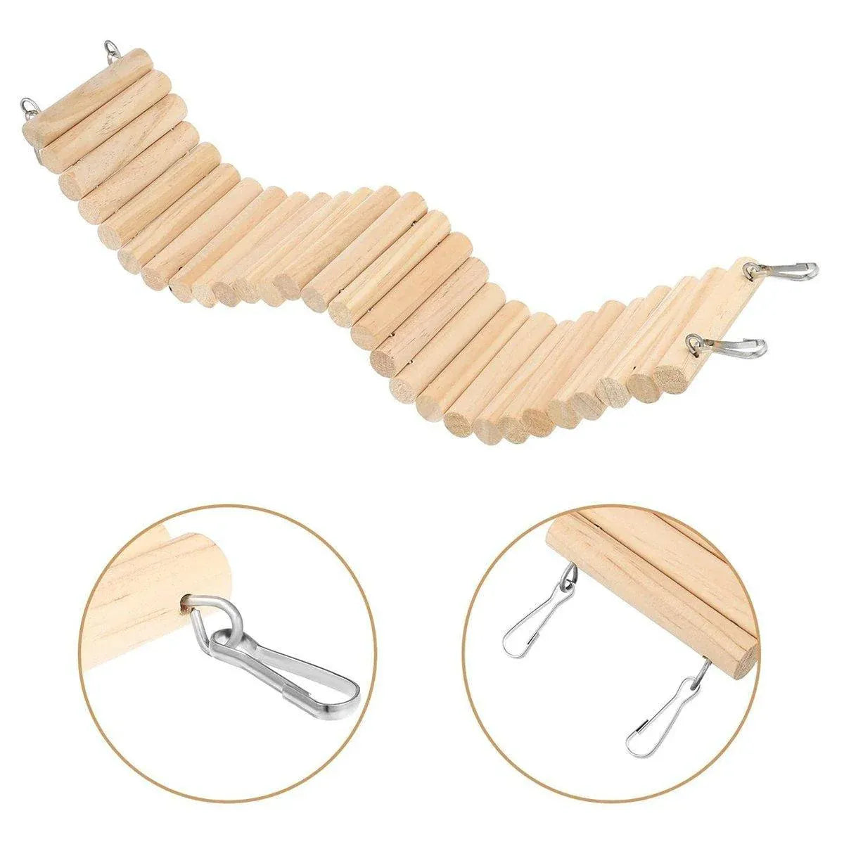 Premium Wooden Hamster Bridge Toys with Metal Hooks - 2 Pack