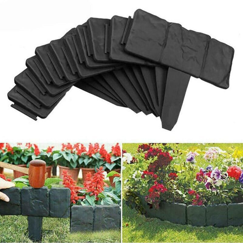 Premium Plastic Garden Fence Edging – Grey Stone Effect 20 Pack