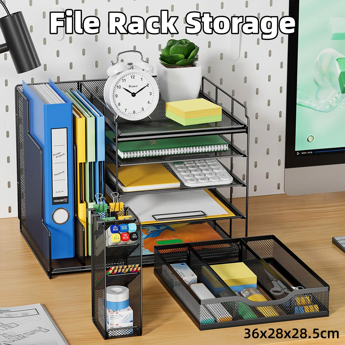 Multi-Layer File Rack Storage Organizer, Black, 36 x 28 x 28.5 cm, Space-Saving Design - SuperSaverAU - view 1