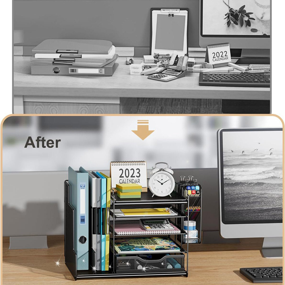 Multi-Layer File Rack Storage Organizer, Black, 36 x 28 x 28.5 cm, Space-Saving Design - SuperSaverAU - view 3