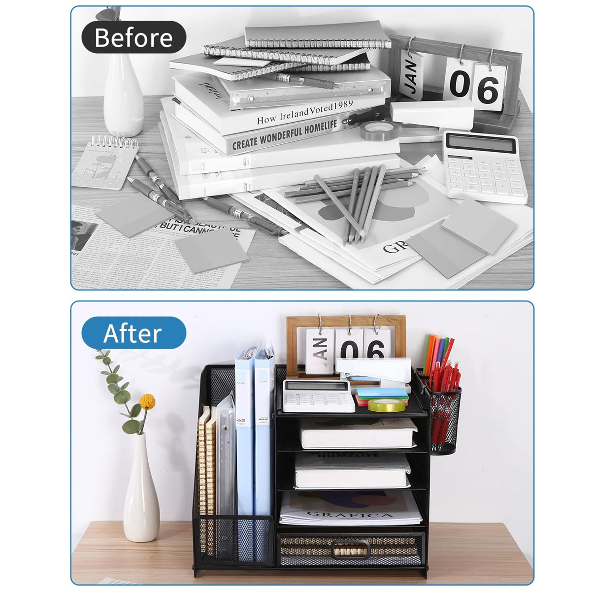 Multi-Tier Desktop Organizer for Files and Documents - Black - SuperSaverAU - view 4