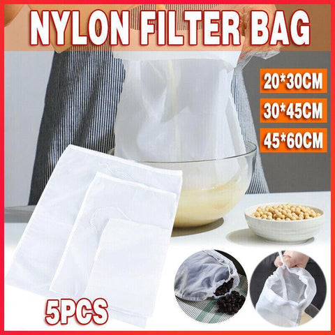 Premium 5 Pack Reusable Nylon Fine Mesh Strainer Bags 45x60cm