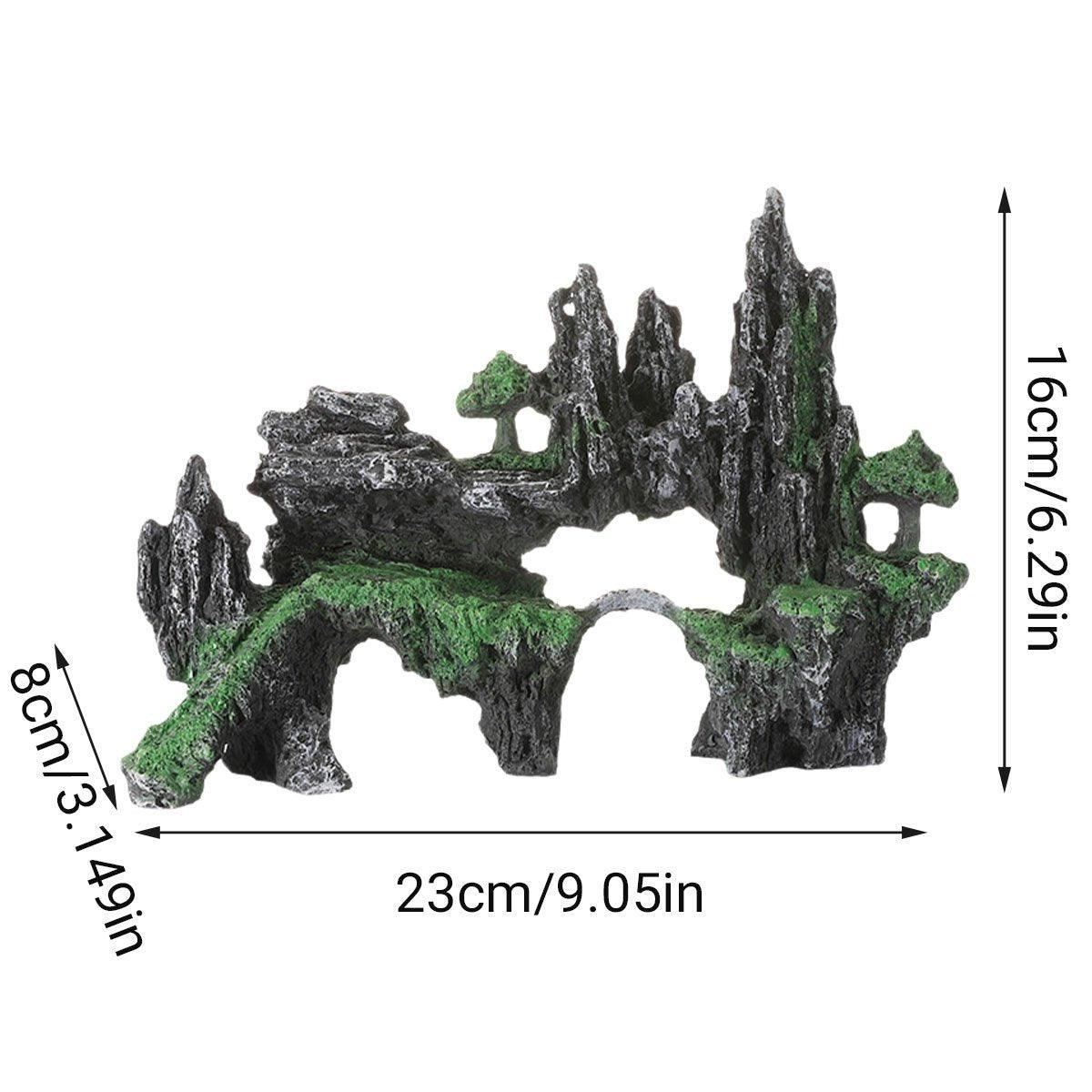 Premium Aquarium Rock Cave Mountain Ornament Grey Resin - 23cm