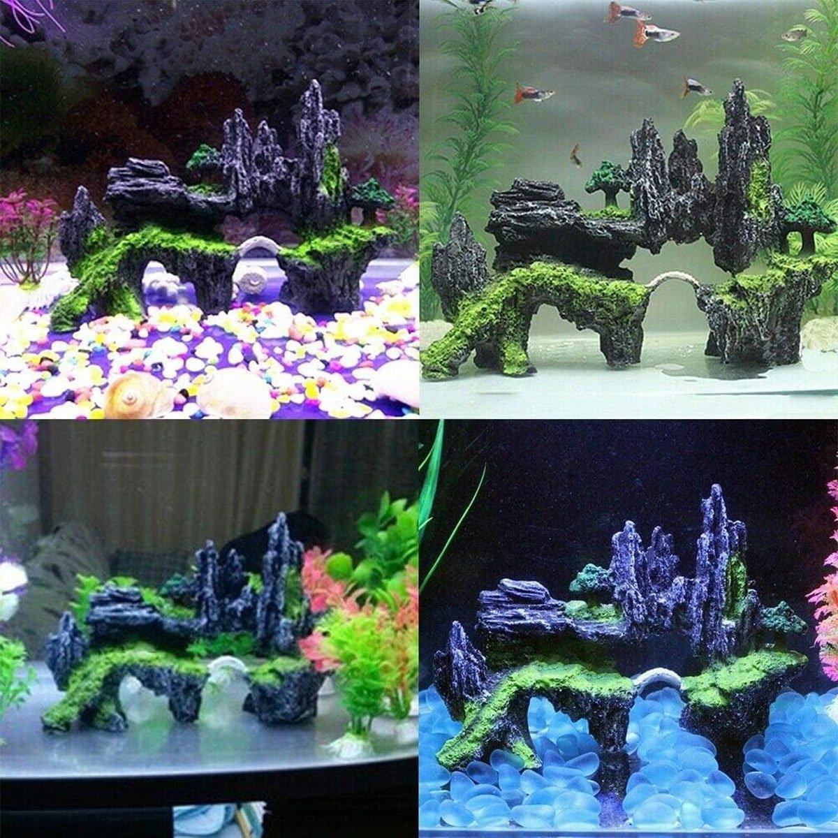 Premium Aquarium Rock Cave Mountain Ornament Grey Resin - 23cm