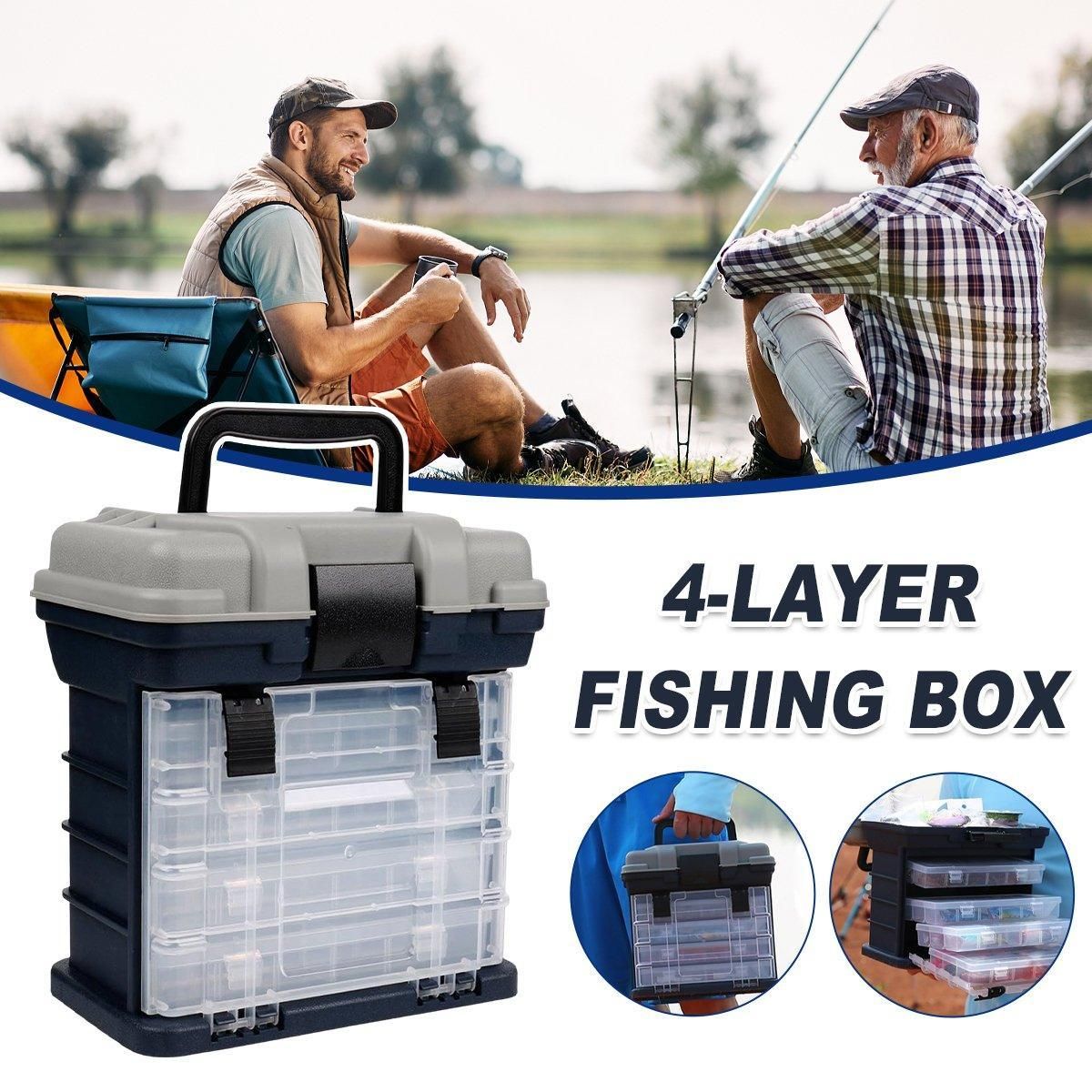 Premium Heavy Duty Fishing Tackle Box with 4 Removable Trays