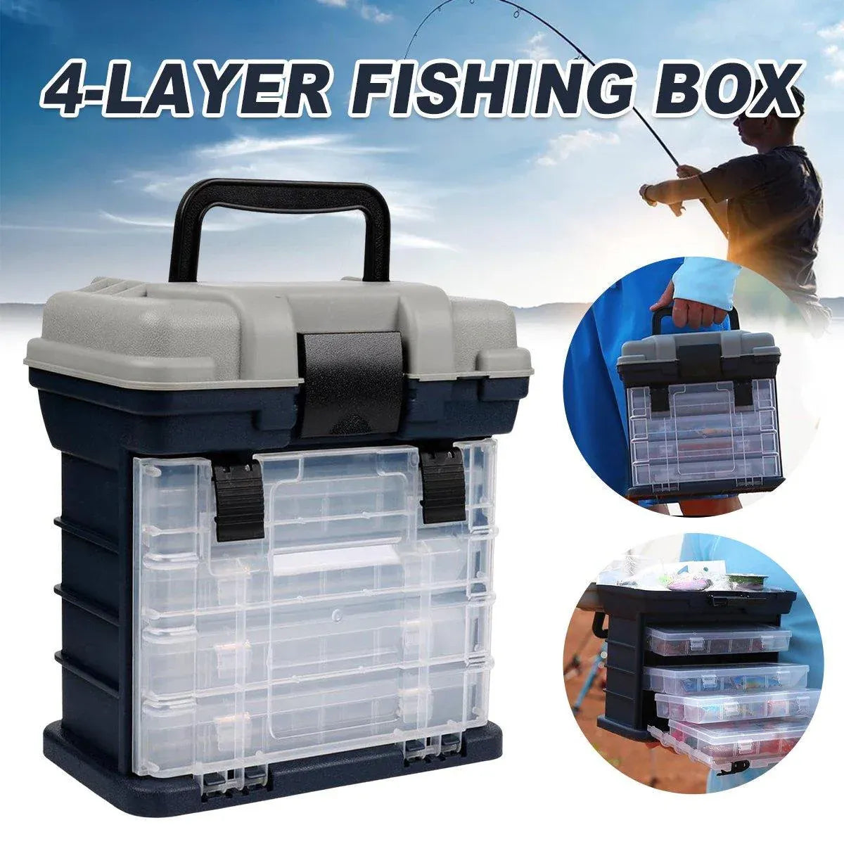 Premium Heavy Duty Fishing Tackle Box with 4 Removable Trays