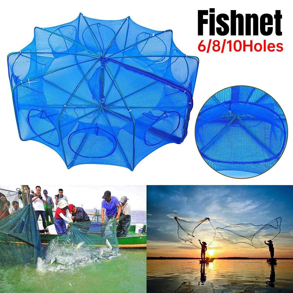 Premium Foldable Fishing Net Trap - Blue, 10 Holes