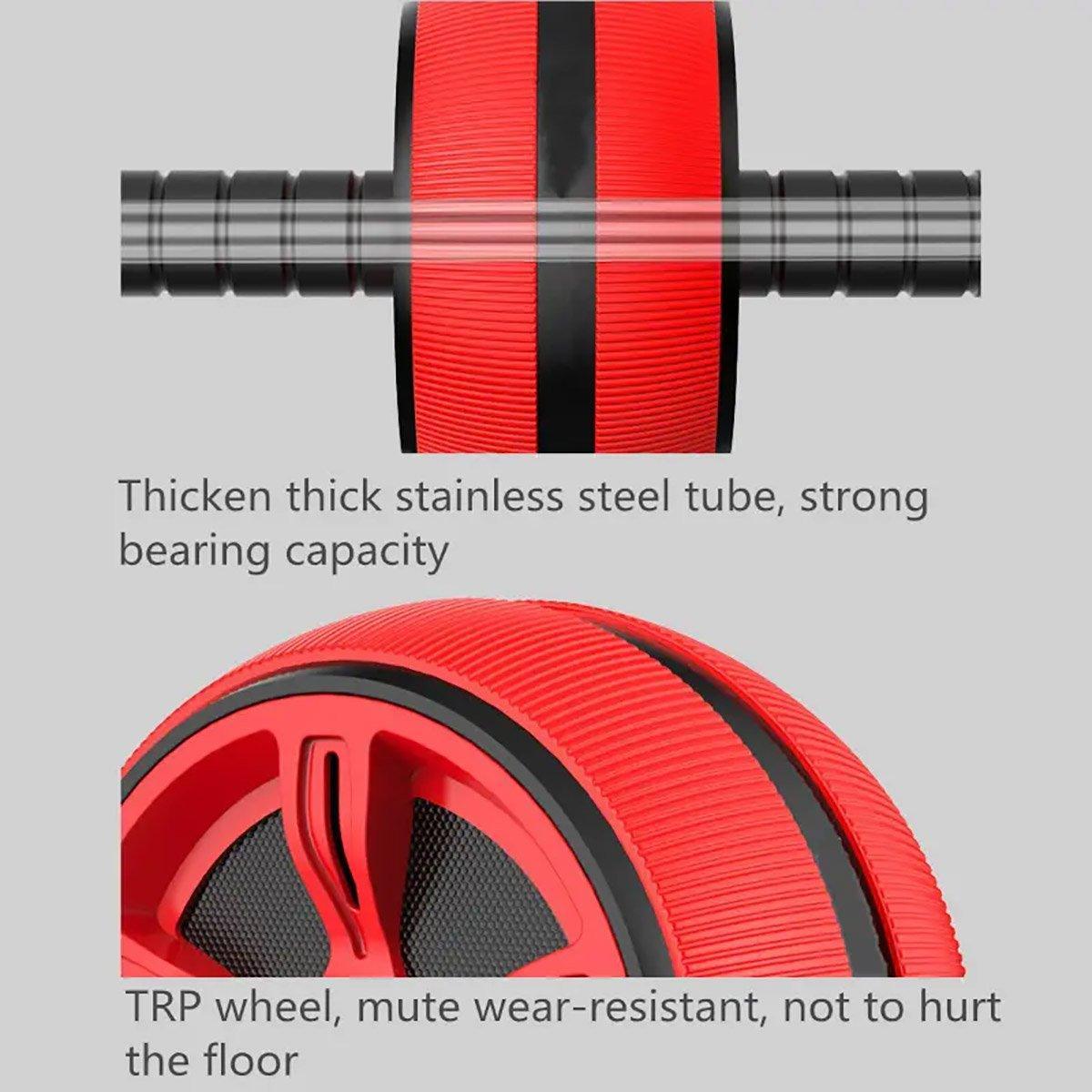 Premium Abdominal Muscle Roller Wheel with Kneeling Pad & Foam Handles - Red