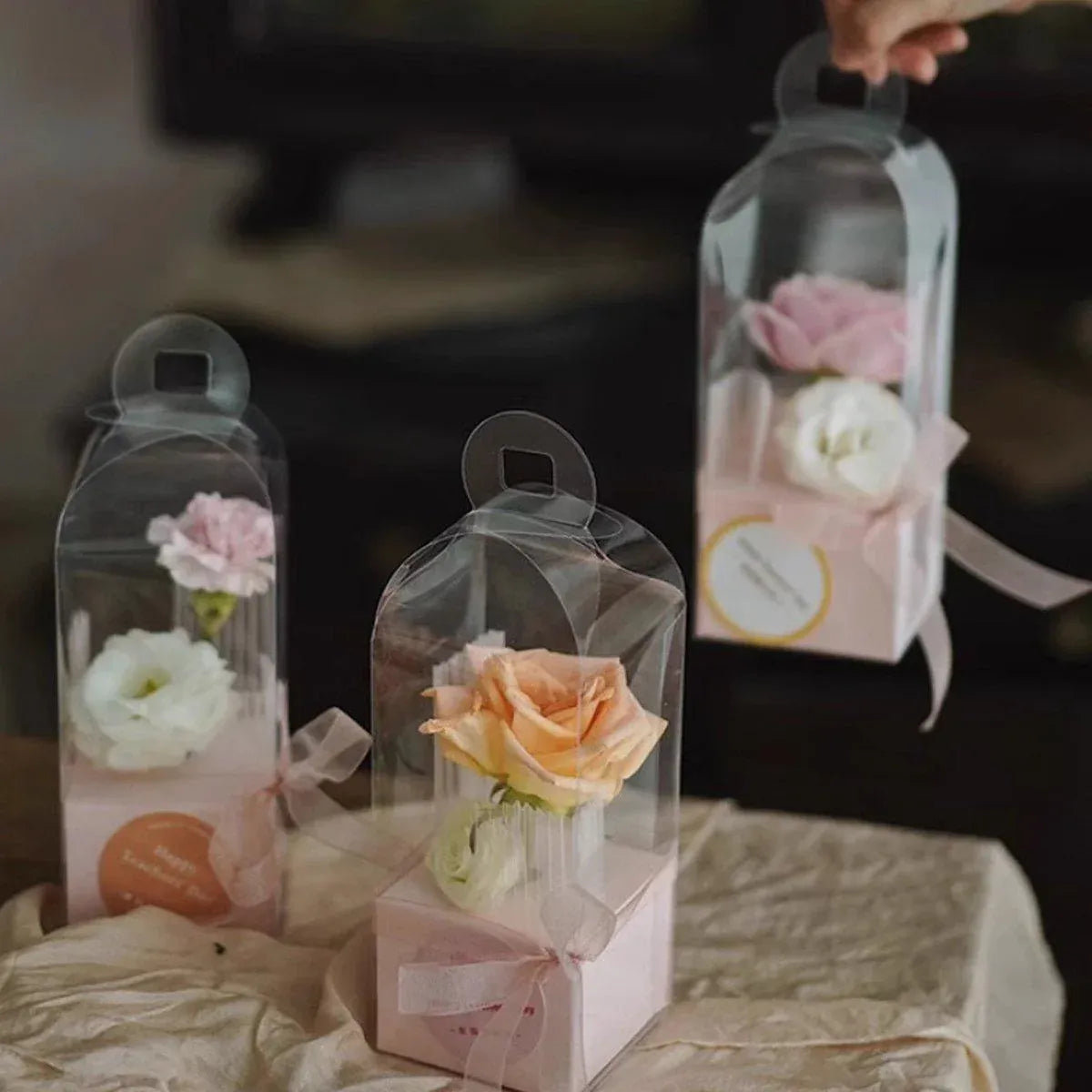 Premium 10 Pack White Transparent PVC Flower Bouquet Gift Boxes 8x8x25cm