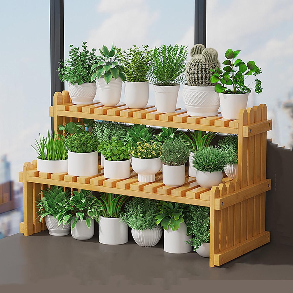 Premium 2-Tier Bamboo Plant Stand – Natural Bamboo