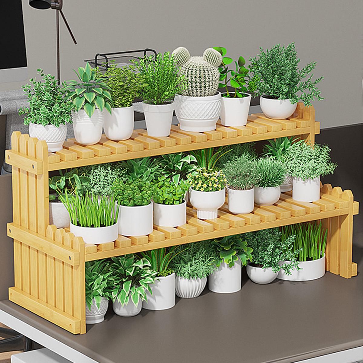 Premium 2-Tier Bamboo Plant Stand – Natural Bamboo
