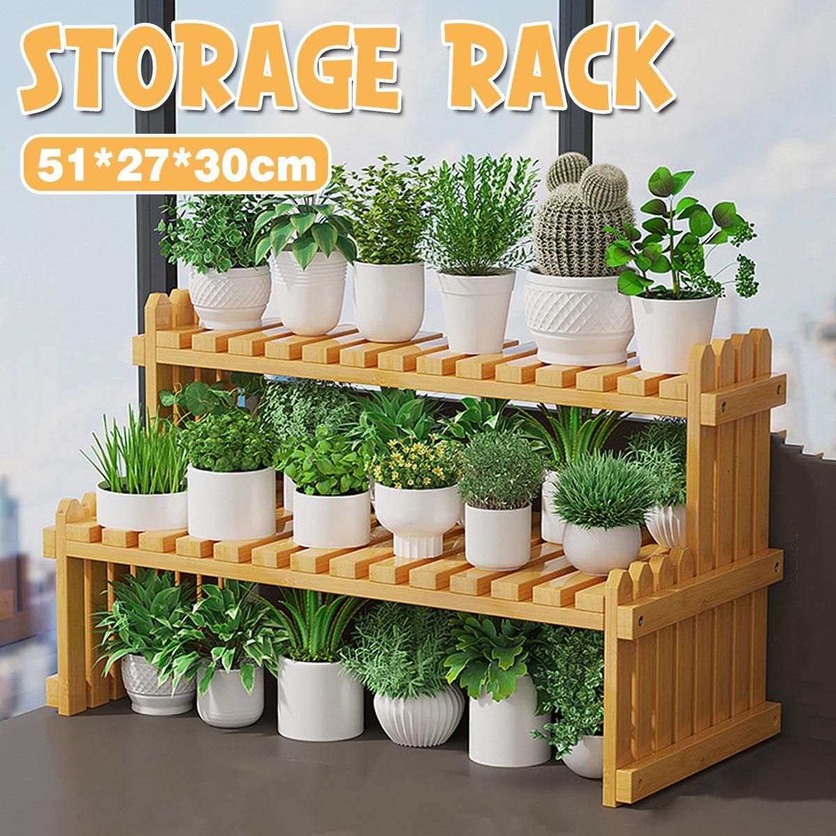 Premium 2-Tier Bamboo Plant Stand – Natural Bamboo