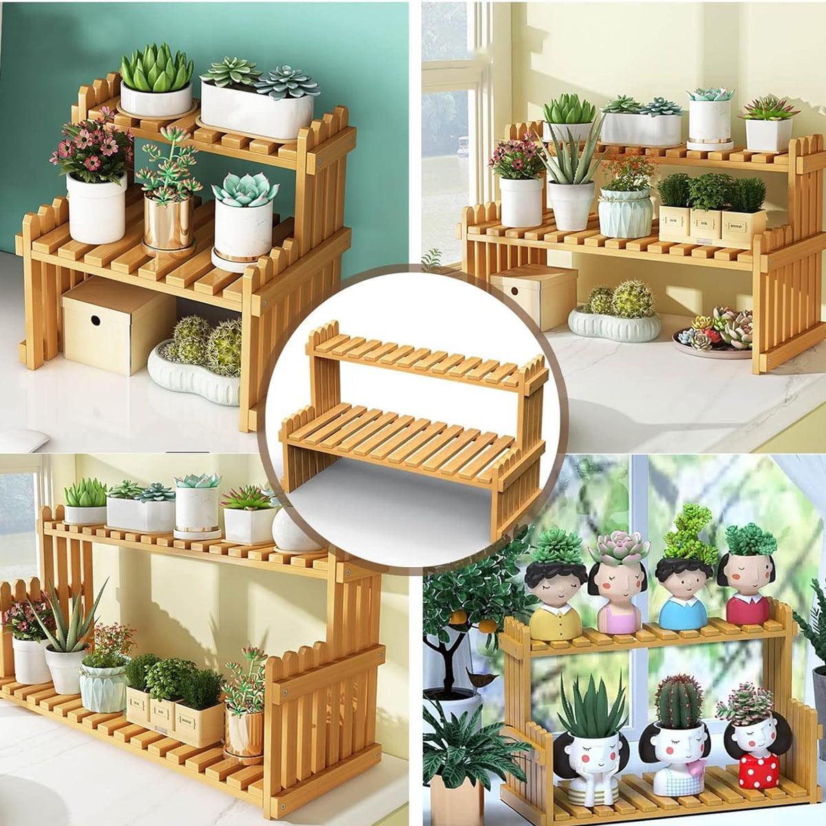 Premium 2-Tier Bamboo Plant Stand – Natural Bamboo