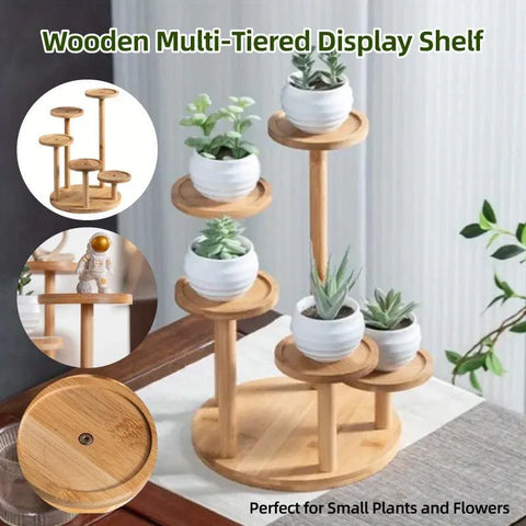 Premium Round Bamboo Tabletop Flower Stand – Multi-Tier Display Rack