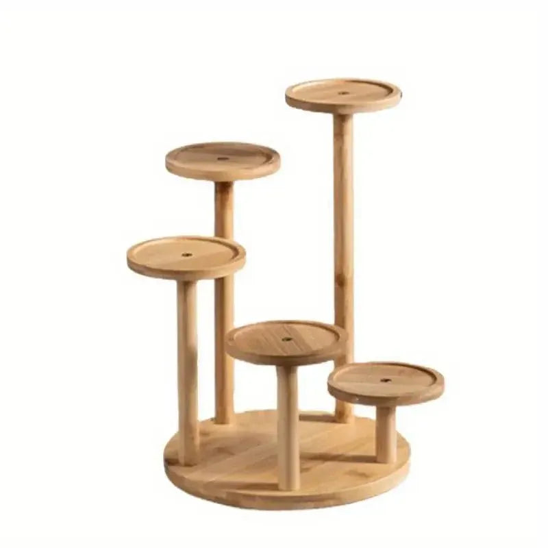 Premium Round Bamboo Tabletop Flower Stand – Multi-Tier Display Rack