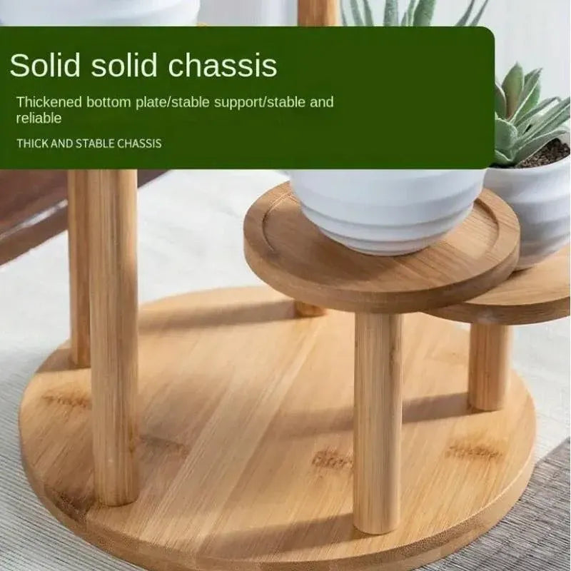 Premium Round Bamboo Tabletop Flower Stand – Multi-Tier Display Rack
