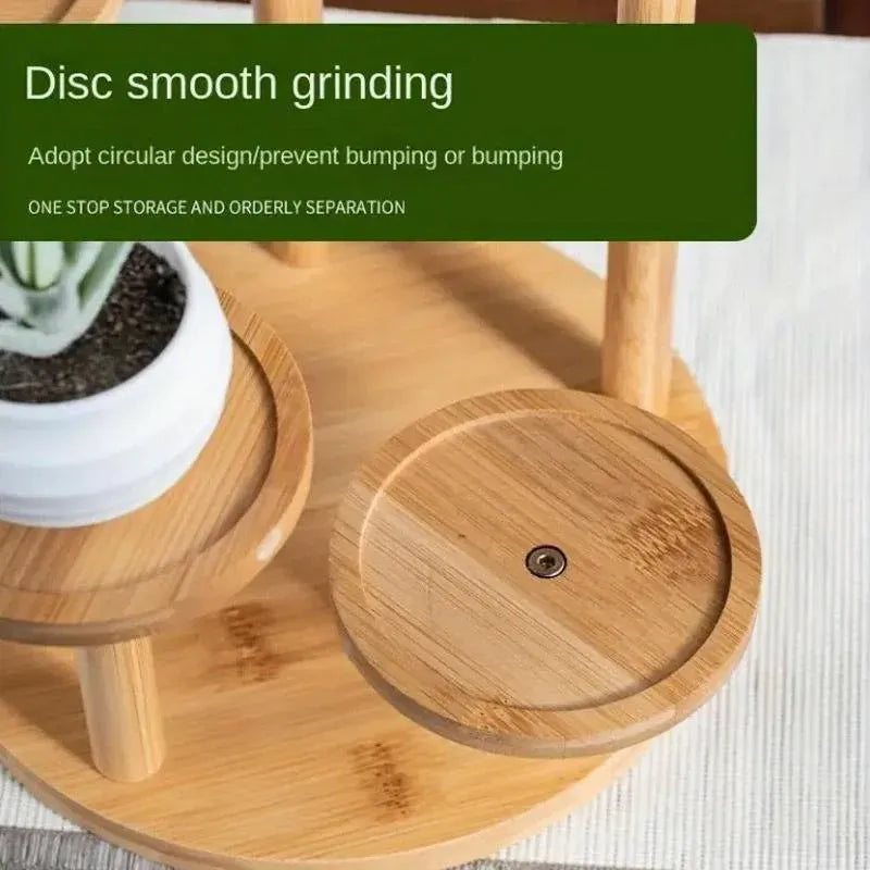 Premium Round Bamboo Tabletop Flower Stand – Multi-Tier Display Rack