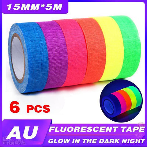 Premium UV Reactive Neon Tape Set with Removable Adhesive - 6 Rolls