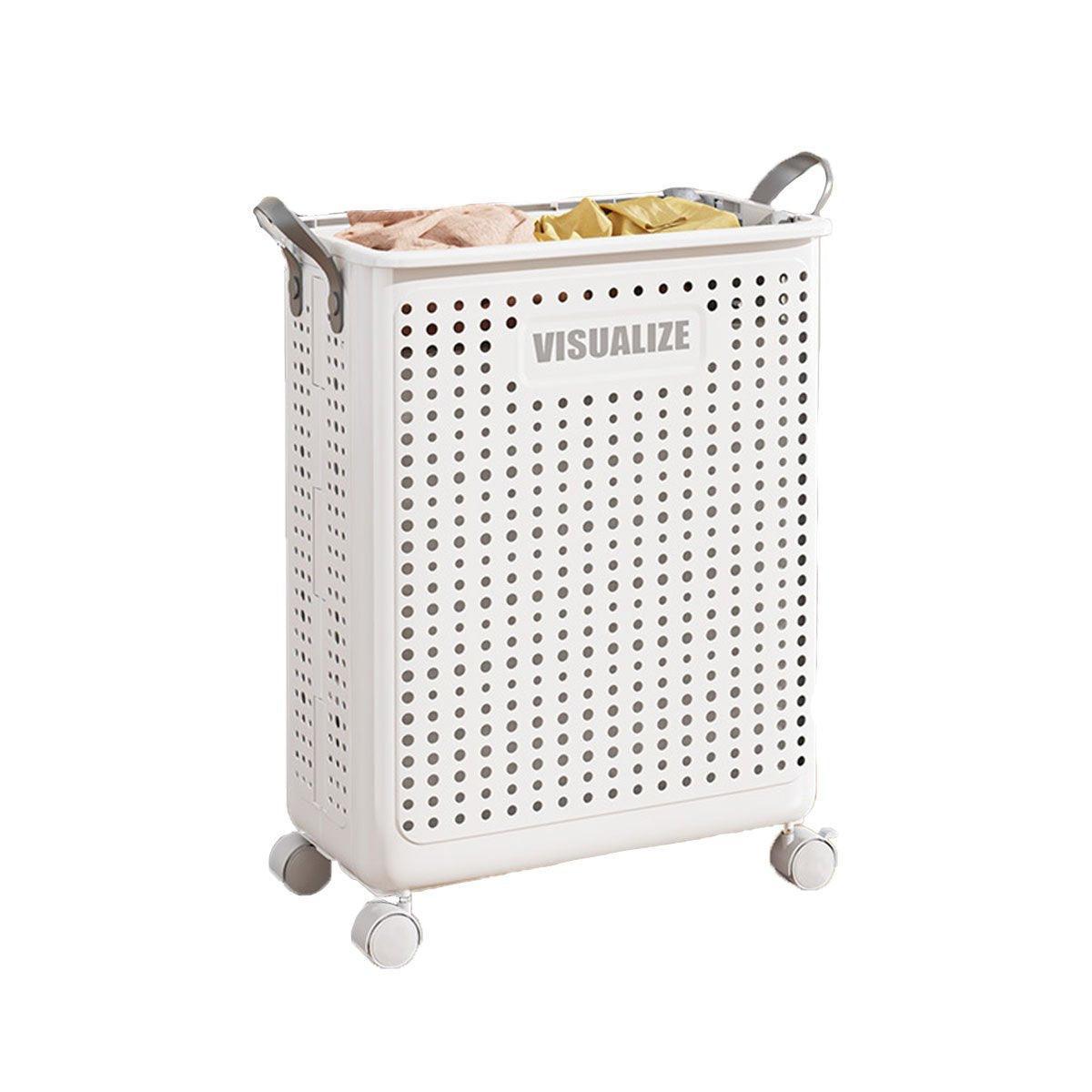 Premium Folding Laundry Basket with Wheels – Beige Medium