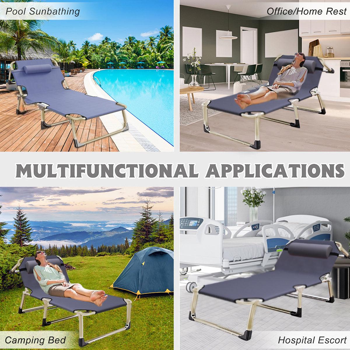 Premium Grey Multifunctional Folding Recliner Bed Lounge Chair 190x75cm 440lb Capacity