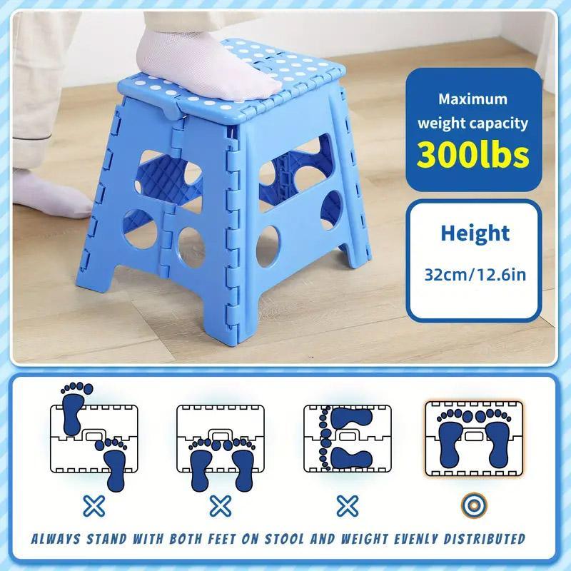Premium Blue Portable Folding Plastic Stool 13 Inch 300lb Capacity