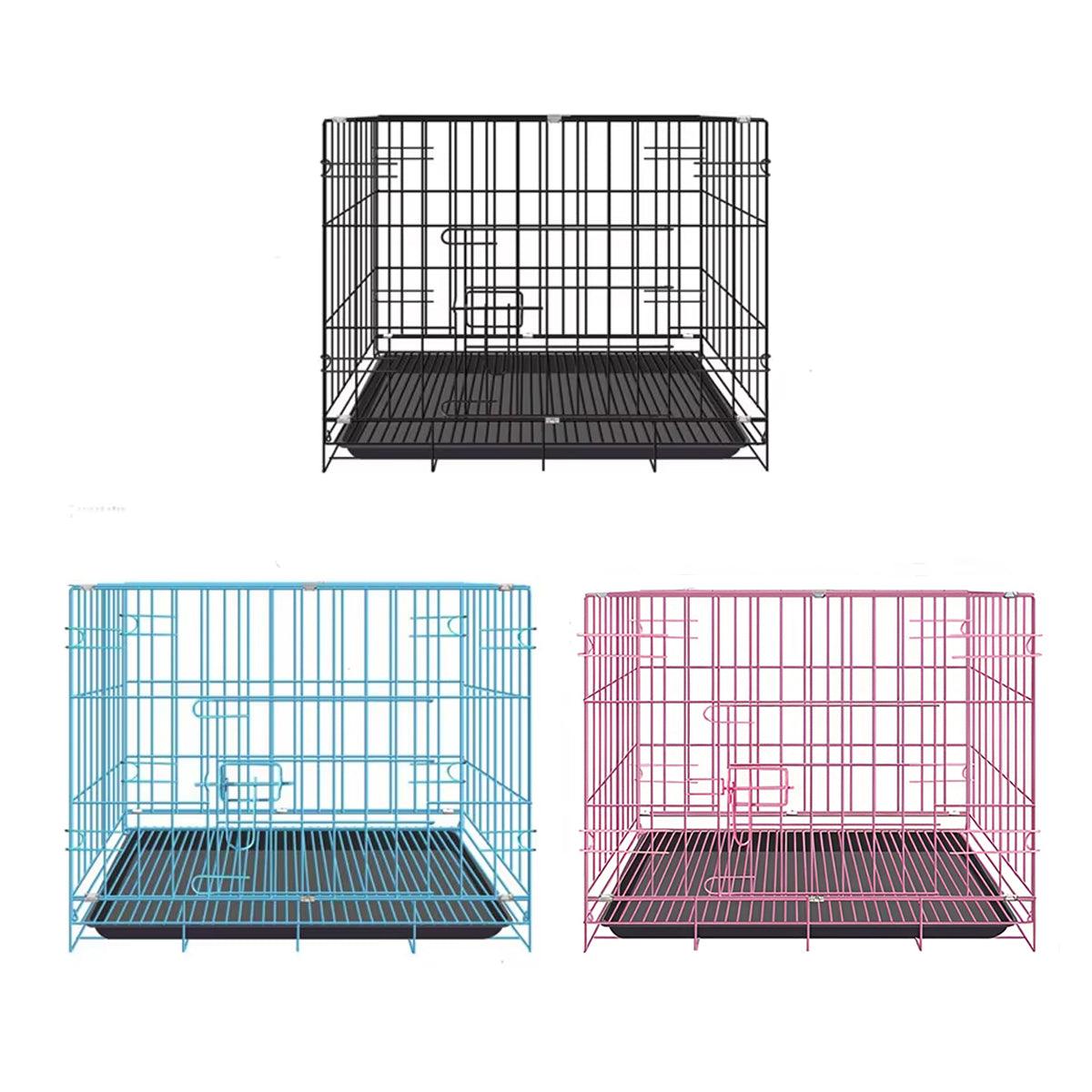 Premium Metal Dog Crate with Divider & Pull-Out Tray - Large Blue