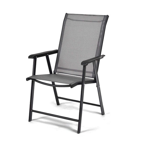 Premium Grey Metal Folding Outdoor Chair with Backrest and Armrests 300lb Capacity