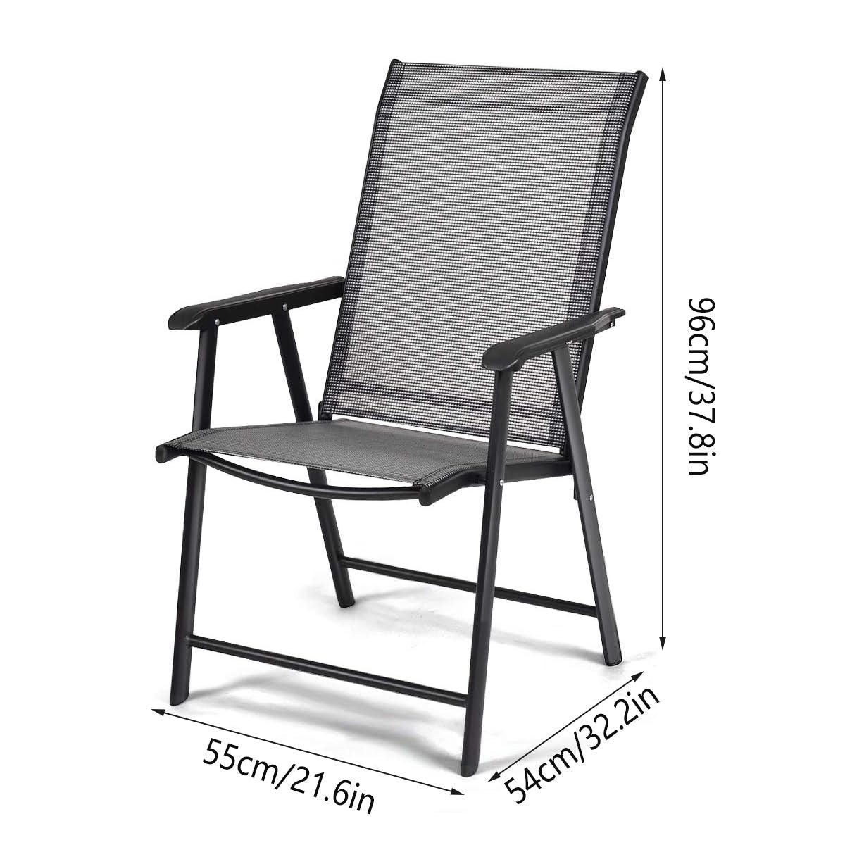 Premium Grey Metal Folding Outdoor Chair with Backrest and Armrests 300lb Capacity
