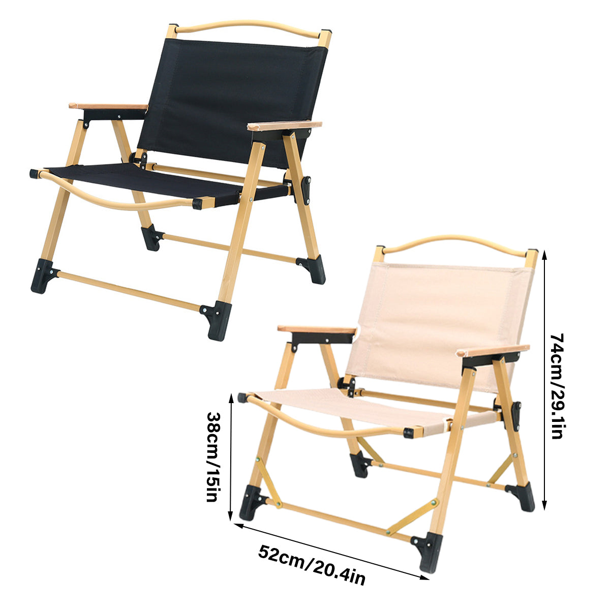 Premium Black Folding Camping Chair Outdoor Picnic Seat with Wooden Armrests