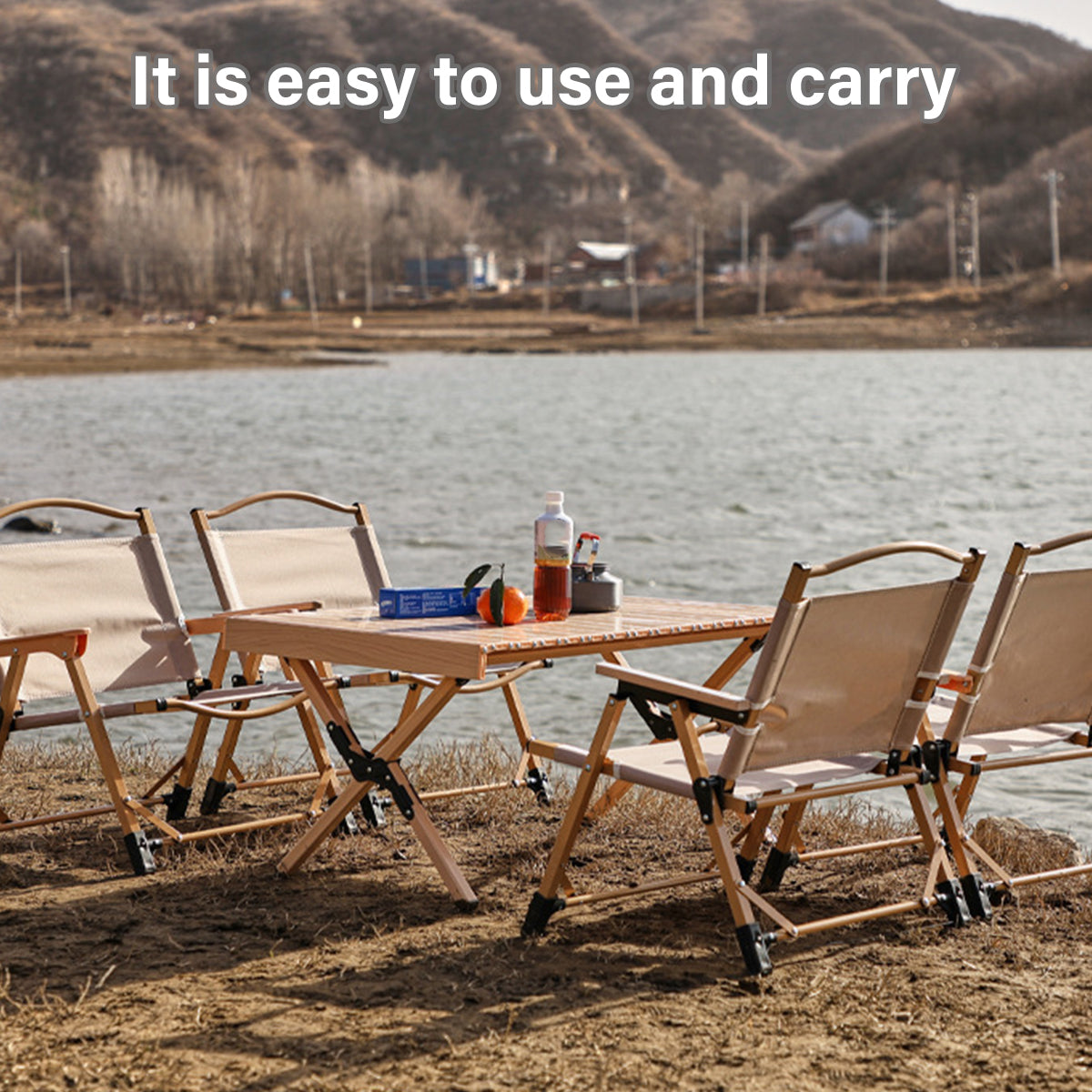 Premium Black Folding Camping Chair Outdoor Picnic Seat with Wooden Armrests