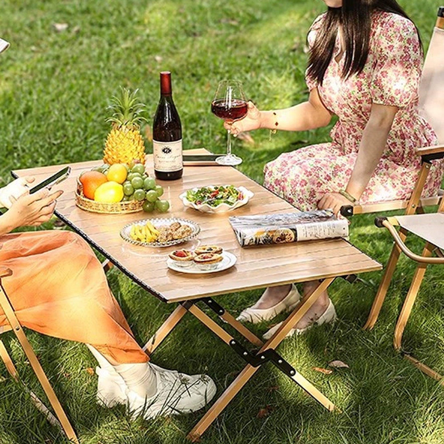 Premium 120x60cm Folding Picnic Camping Table Yellow Wood Grain Outdoor